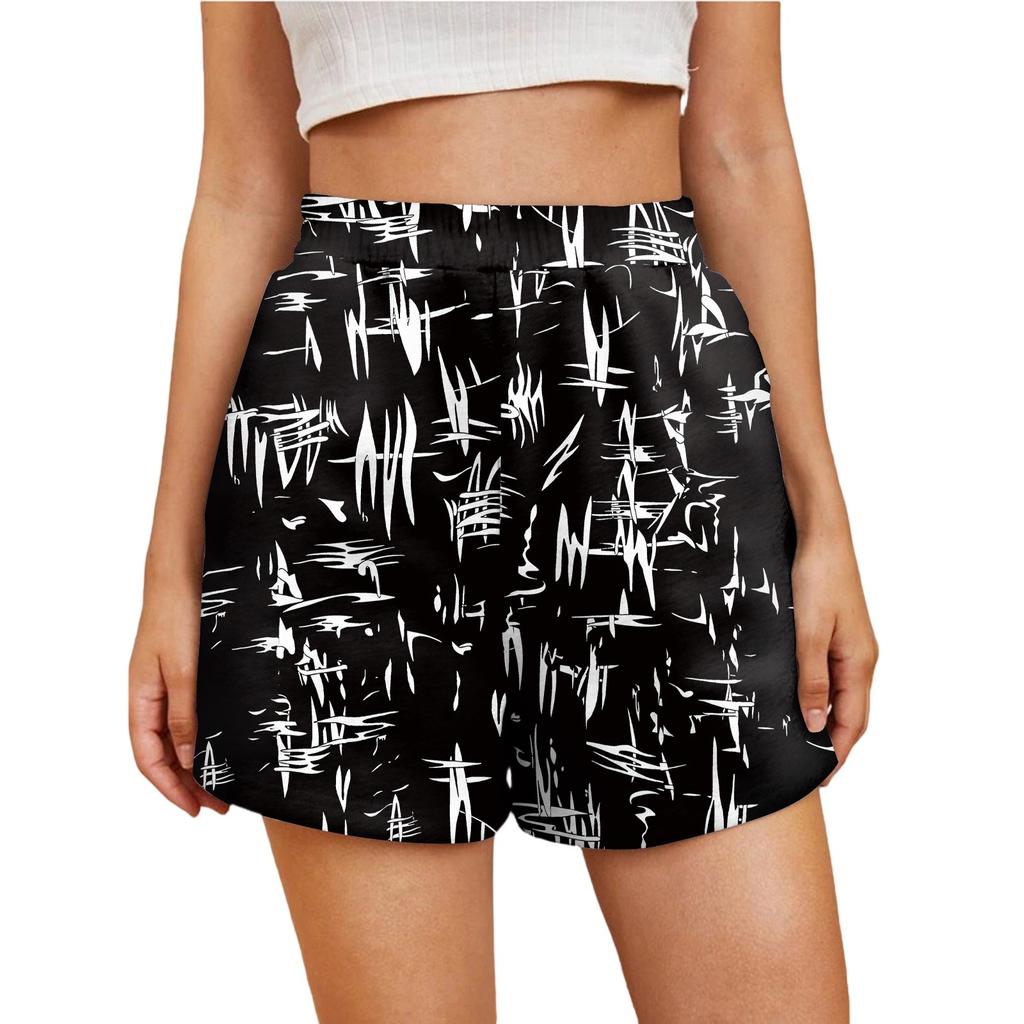 Ladies Casual Fashion High Waist Floral Elasticated Waist Shorts