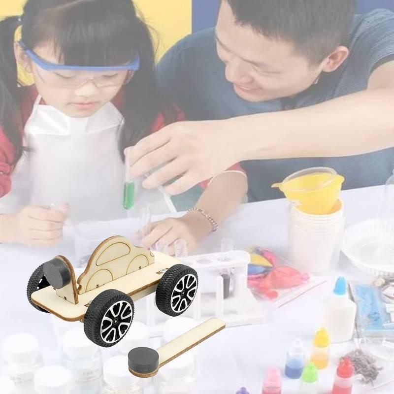 Educational Magnetic Wood Car Diy Science Toy For Kids Stem Learning Handcrafted Model