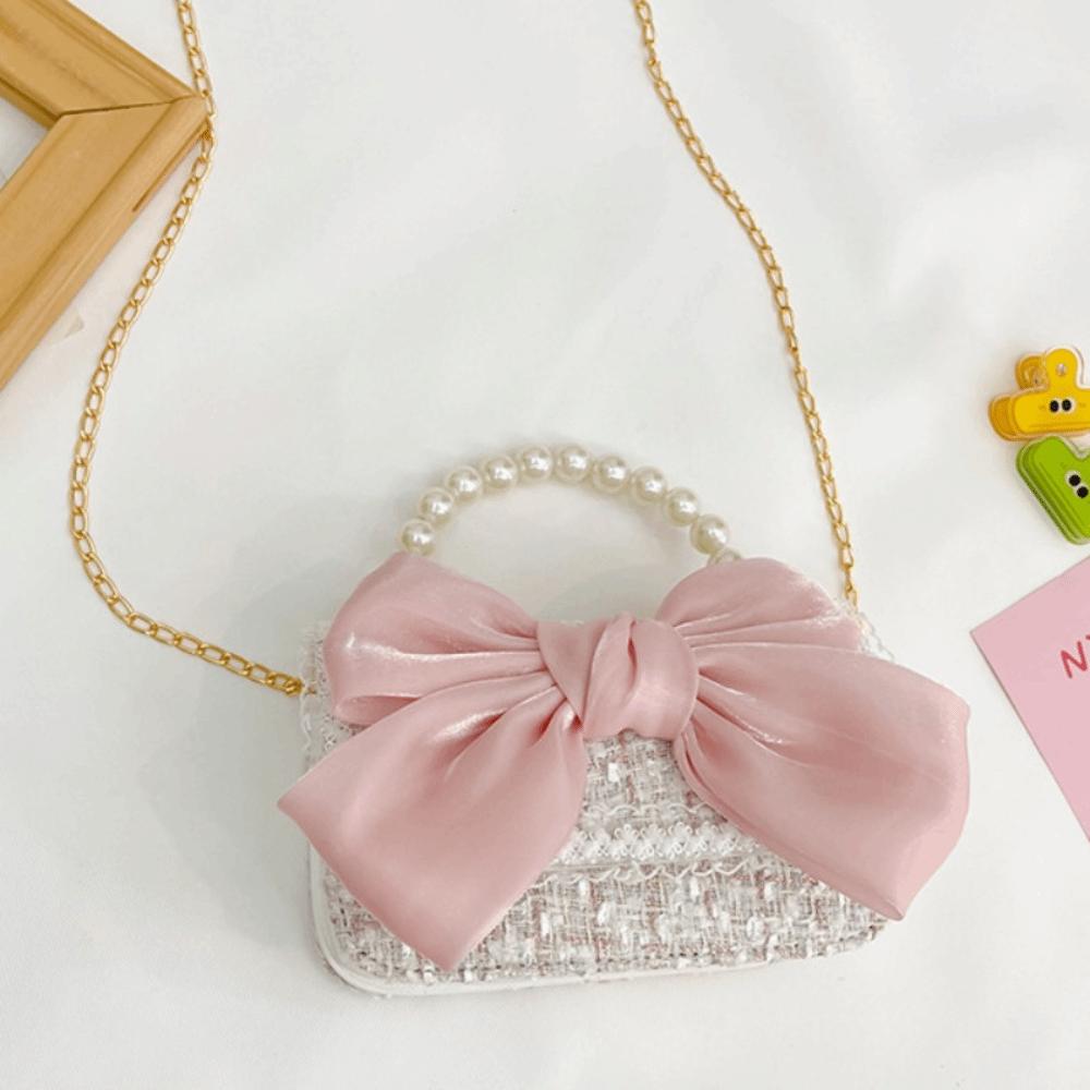 Fashion Synthetic Leather Princess Bag Pearl Decorated Handheld Pearl Handbag Children's Fashion Bag Girl