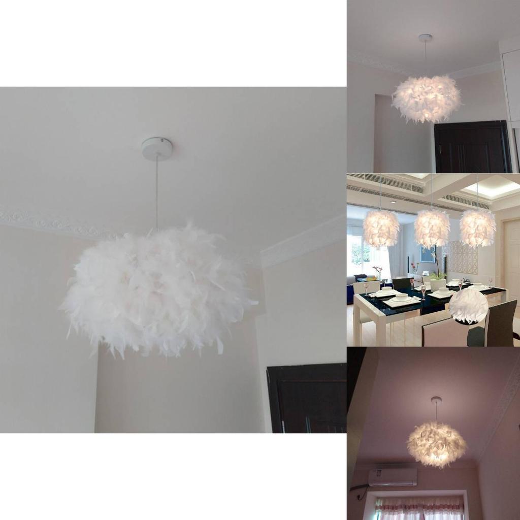 White Feathers Iron Pendant Lamp With Led Bulb For Home Interior And Lounge Area