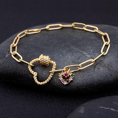 Nidin Hot Sale Romantic Heart Bracelets Pendant Link Chain Bracelet for Women Men Copper Cubic Zirconia Party Wedding Jewelry