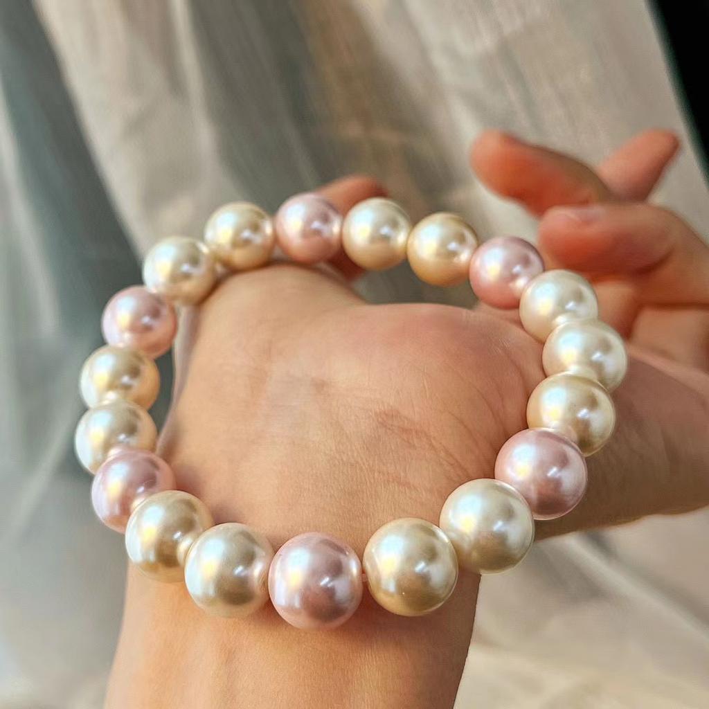 Retro High-quality Shijia Zhengyuan High-gloss Pearl Warm-color Maillard Style Bracelet Atmosphere Bracelet