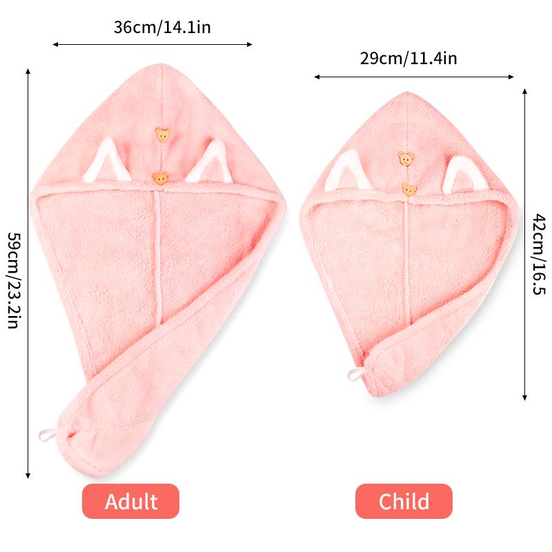 Quick Dry Hair Towels Women And Child Cute Cat  Ear Super Absorption Thicker Microfiber Turban Towels With Bear Buttons