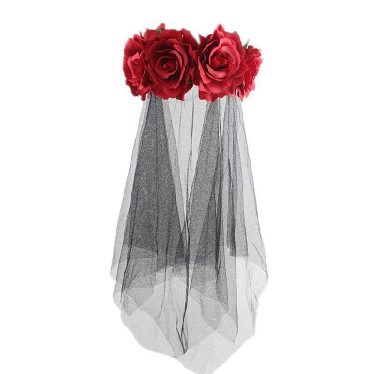 Halloween Floral Veil Headbands Mesh Lace for Women Cosplay Carnival Hair Props