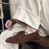 Fashion Women Pumps Low Heels Round Toe Lace Up Sheep Suede Quality Shoes Woman Retro Lace-Up Office Lady Working Spring Summer 2025 New