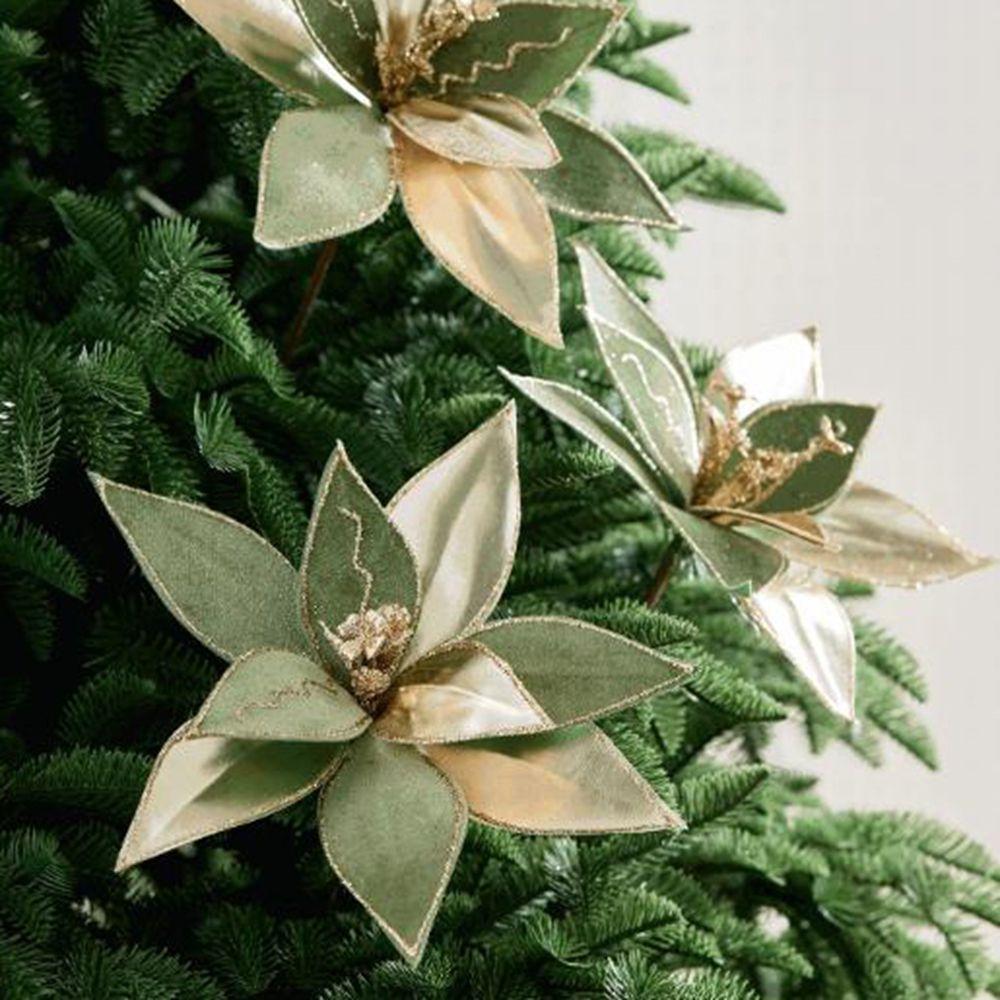 Velvet Texture Artificial Christmas Flower Glitter Edge Xmas Floral Decor  Tabletop Display