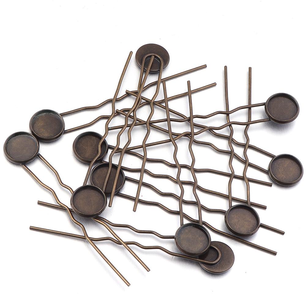 10pcs/lot Metal Hairpin Hair Clips Antique Bronze Cabochon Blank Base Setting Bezel Tray For DIY Jewelry Making Hair Accessories