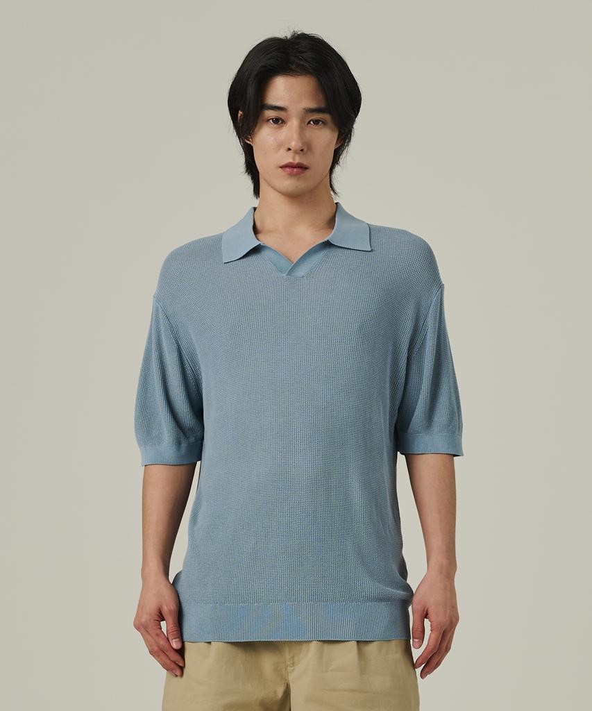 ANALOG MOOD Neff Open Collar Short Sleeve Knit (Light Blue)