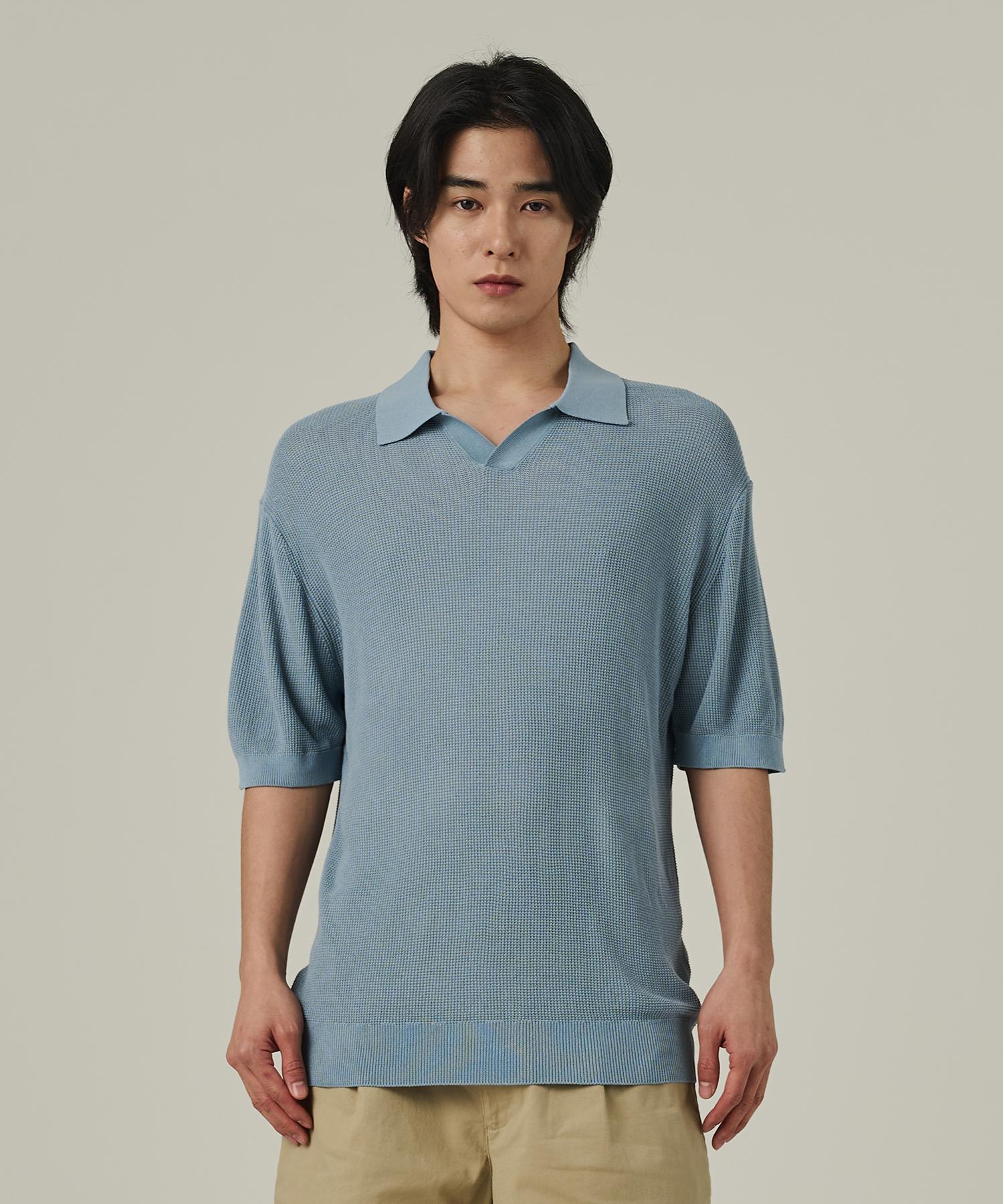 Analog Mood Neff Open Collar Short Sleeve Knit (Light Blue) Free