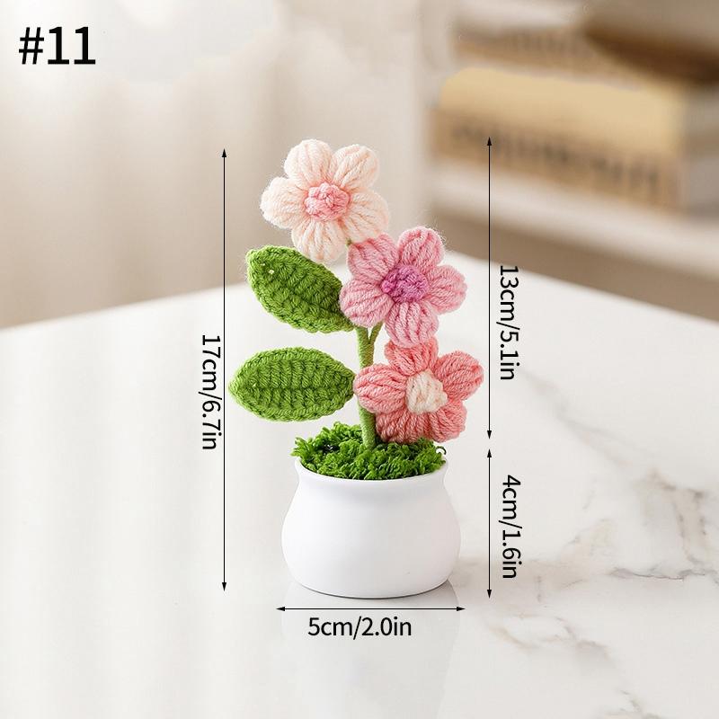 Ruční háčkování Malé rostliny v květináčích Roztomilá simulace květiny Interiér auta Kancelář Dekorace na plochu Umělé květinové dárky