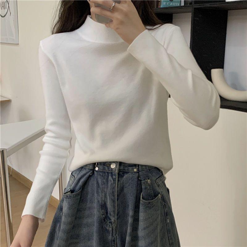 Long Sleeved Knitwear Pullover Women  2022 New Design Sense Small Majority Half High Collar Bottoming Shirt Sweater Female Top