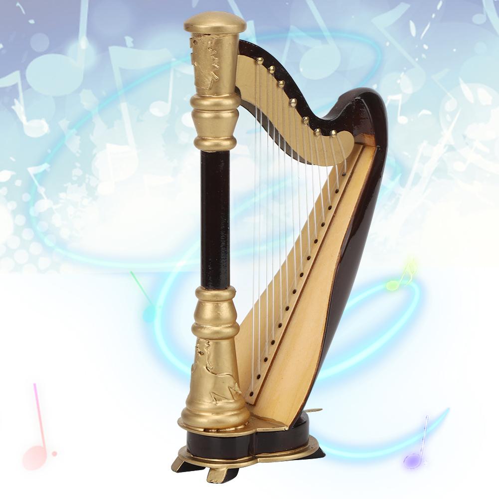 16CM Wooden Miniature Harp Model Mini Musical Instrument Model Desktop Decoration Gift