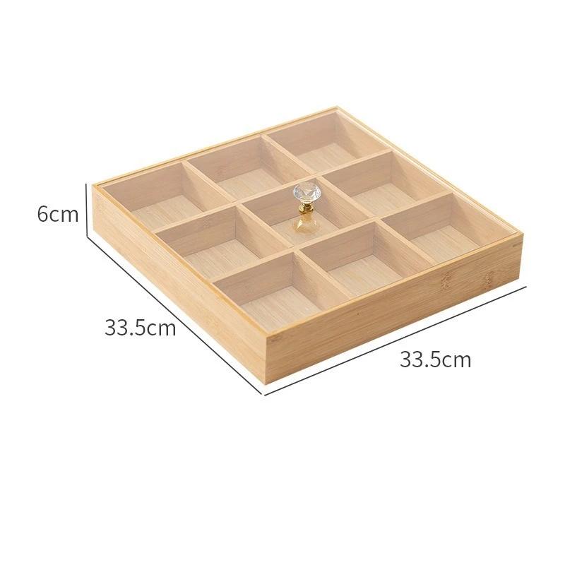 Wooden Bamboo Partition Tray With Cover Nuts Dried Fruit Candy Holder Party Indoor Outdoor Appetizer Food Serving Plate Supply