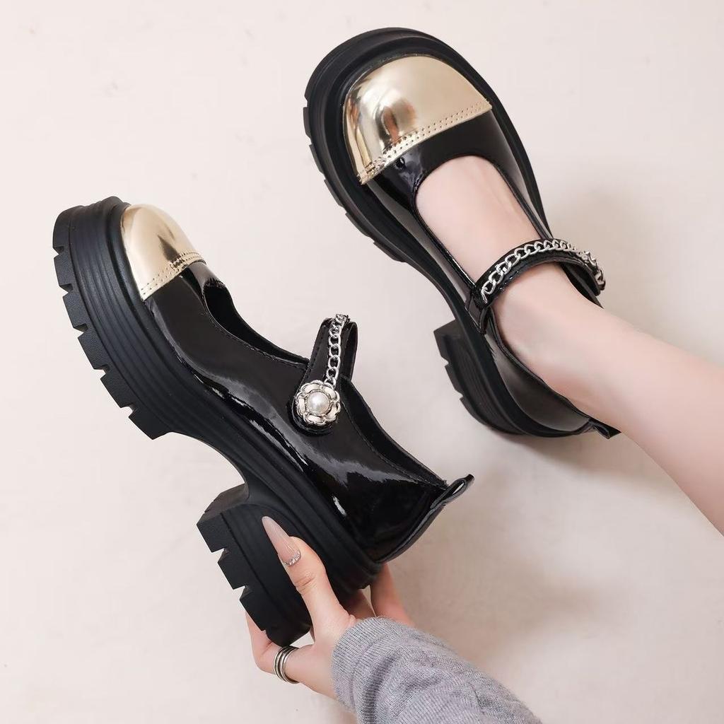 2025 Spring Dating British Style Retro Small Leather Shoes French Small Fragrant Style Mary Jane Women's Shallow Mouth Platform Shoes