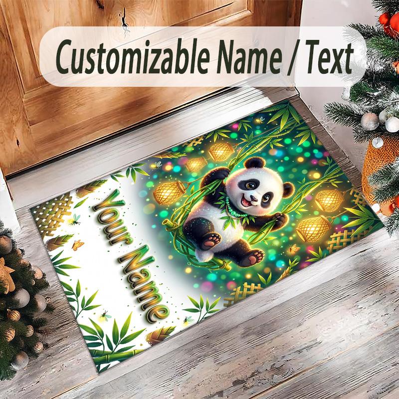 Panda Theme Crystal Velvet Rug Personalized Custom Name Text Soft Floor Mat Home Decor