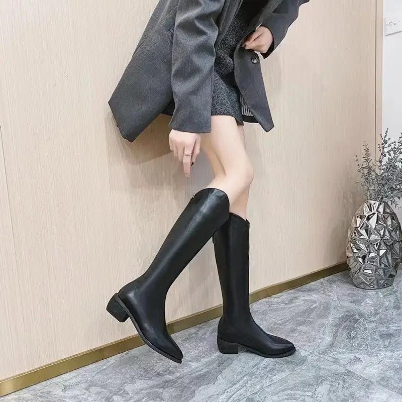 Fashion Ladies Knee High Shaft Shoes Large Size Warm Winter 2025 Pointed Toe Work Women's Long Boots Quality Chic and Elegant Pu Y2k Hot