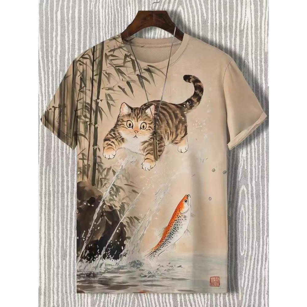 Abstraktes Zeichentrickfiguren-Muster Aufgedrucktes Rundhals-T-Shirt Sommerlich Lässig Mode Kurzärmeliges Oberteil Damenbekleidung