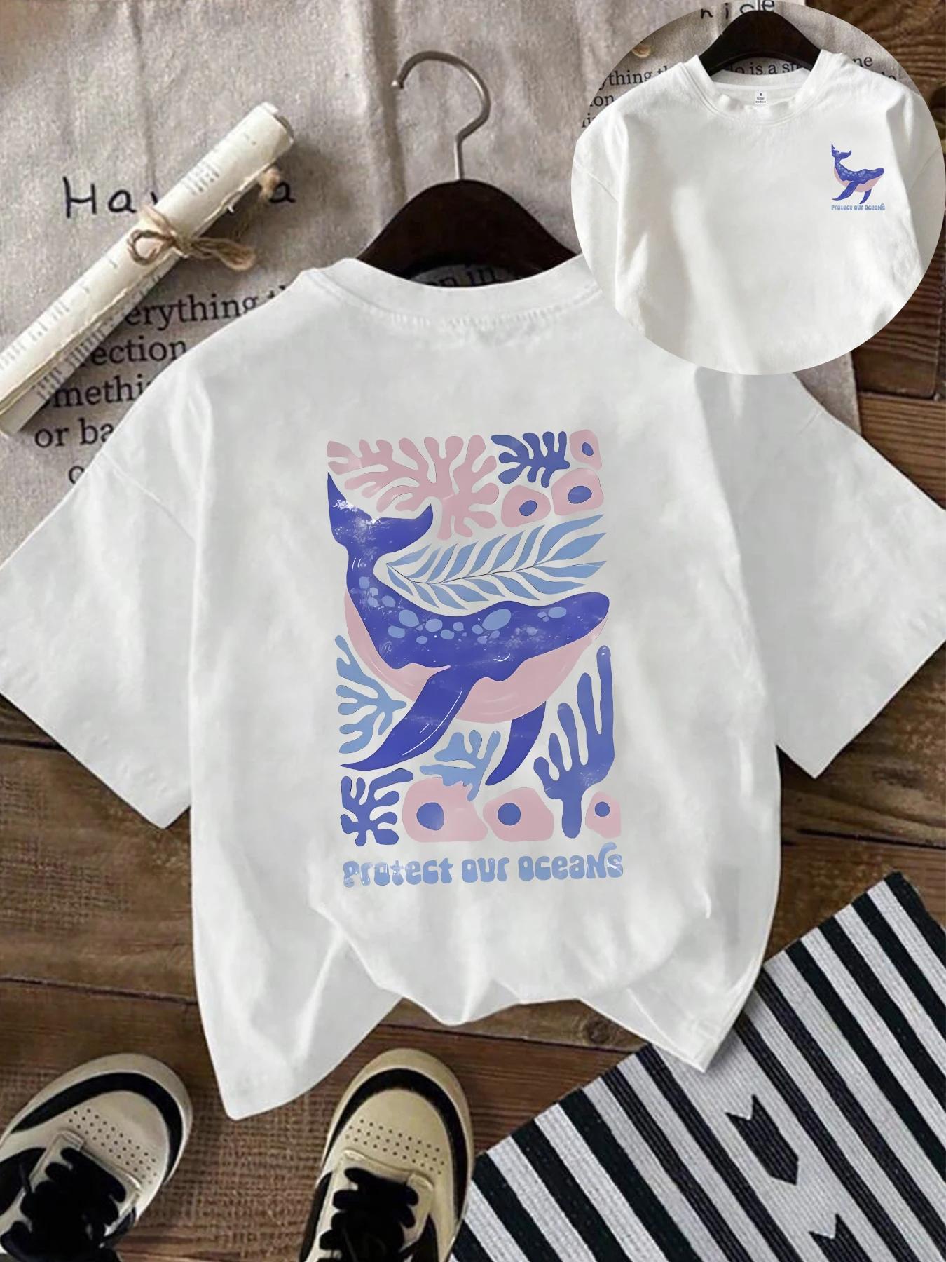 

Whale Seaweed Printed Round Neck Womens Tshirt Short Sleeve Fashion Casual Shortsleeve Women Summer Tshirt Clothing S