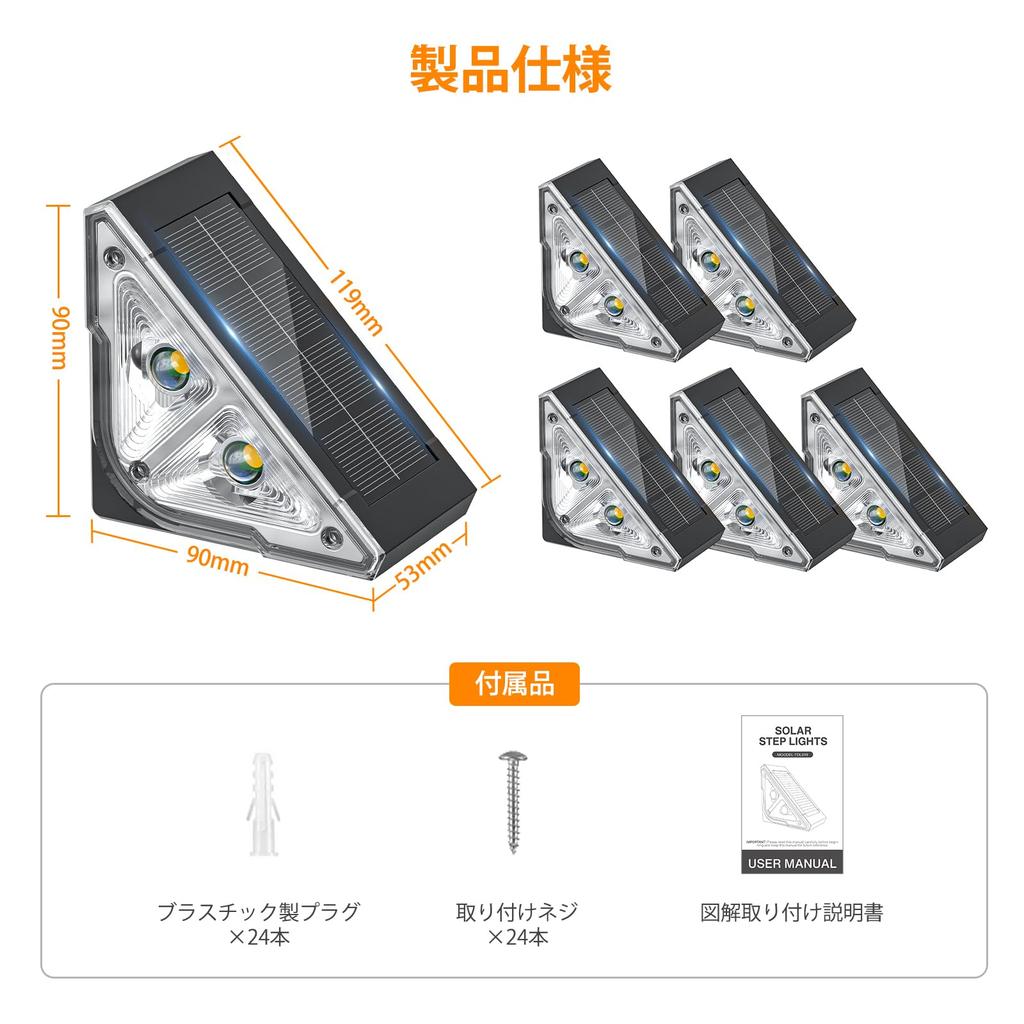 PUAIDA Solar Stair Outdoor Waterproof Garden Lights with Two New Optical Convex Light Warm White Stylish Automatic Suitable for Flower Parking and Set