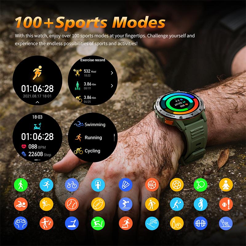 New GPS Outdoor Smartwatch 1.43'' AMOLED Display 100+ Sports Modes Voice Calling Smart Watch Men Military Grade Toughness Watch