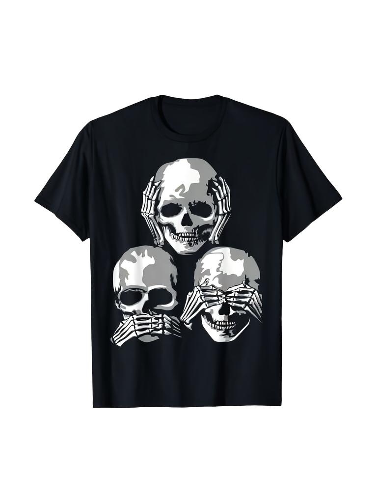 All-Season 100% T-Shirt, See No Evil Hear No Evil Speak No Evil Halloween Skull T-Shirt Print, Soft