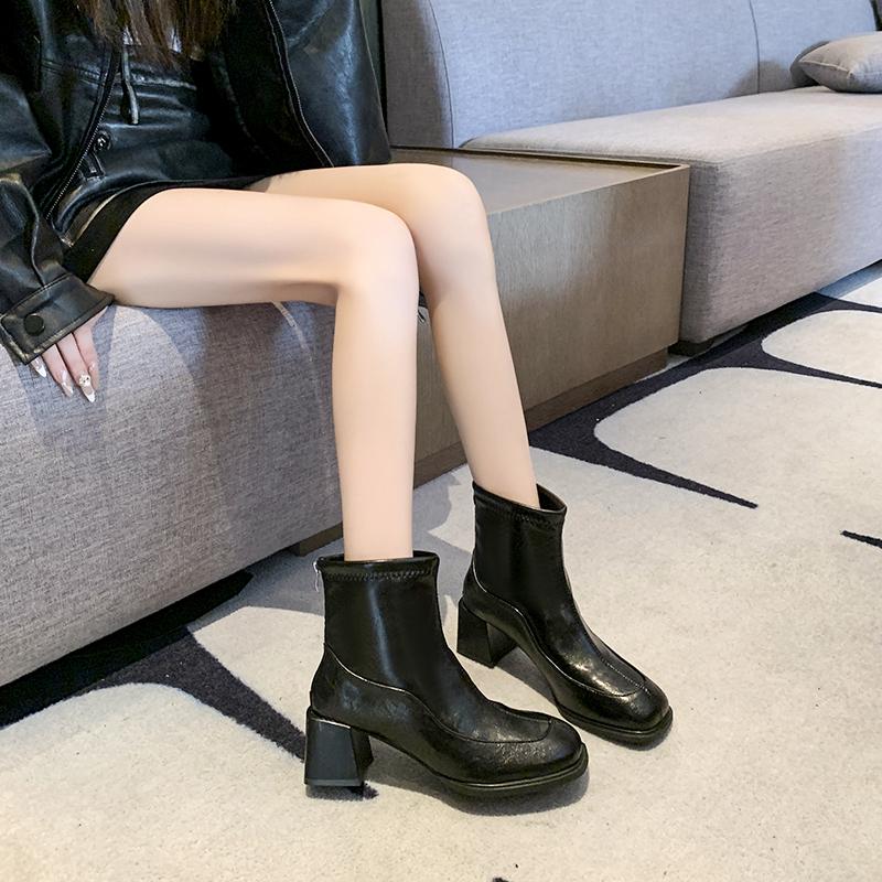 Simple Skinny Booties 2025 Autumn New Square Toe Rear Zipper Anti-Slip Wear-Resistant High Heels