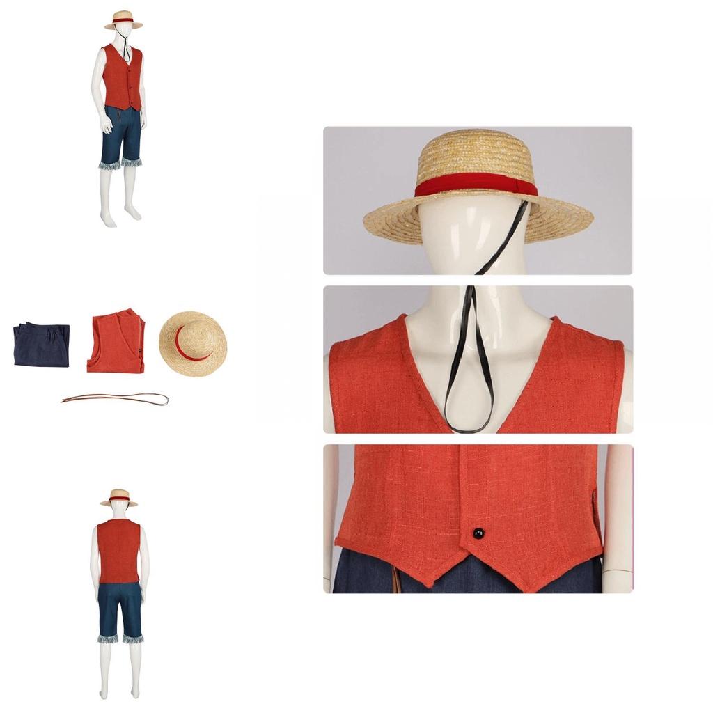 One Piece Luffy Real-Life Filmkostüm für Herren Piratenkönig Wano Königreich Cosplay