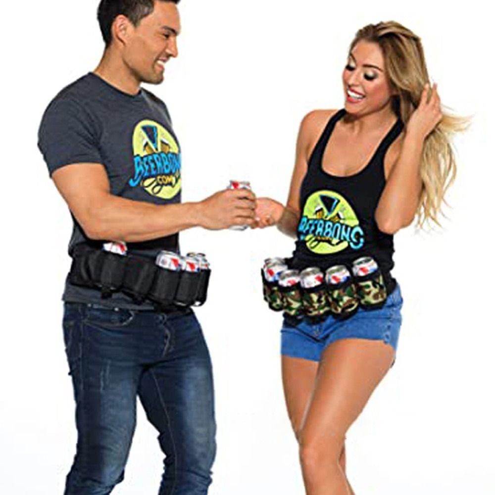 Universal Zipper Pockets Beer Belt Holder Party Picnics Beer Waist Holder Adjustable Hiking Soda Can Belt