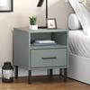 Oslo Nightstand with Metal Legs Grey Solid Pine Wood