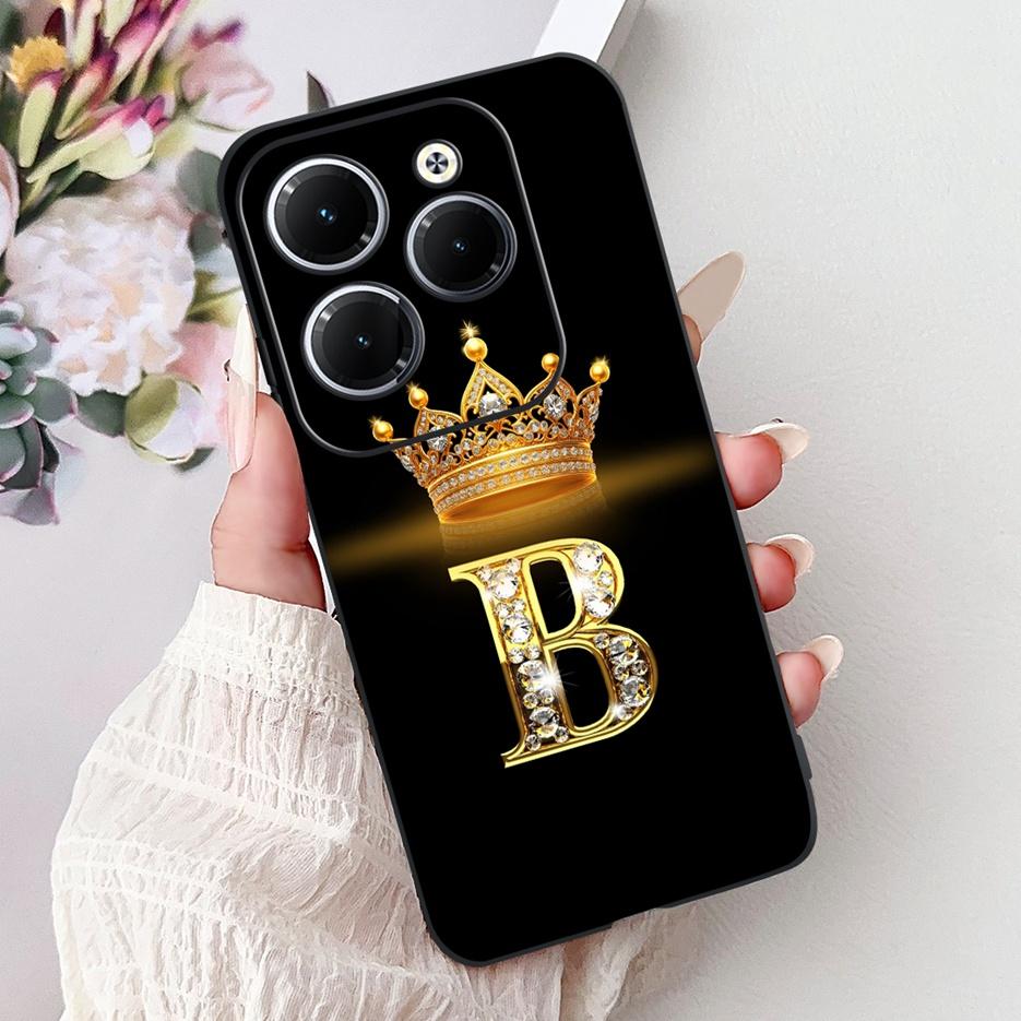 Pro pouzdro Infinix Hot 40 Pro X6837 Luxusní kryt s písmeny a korunkou Měkké silikonové pouzdro na telefon Pro Infinix Hot 40i Hot40 Pro Hot40i