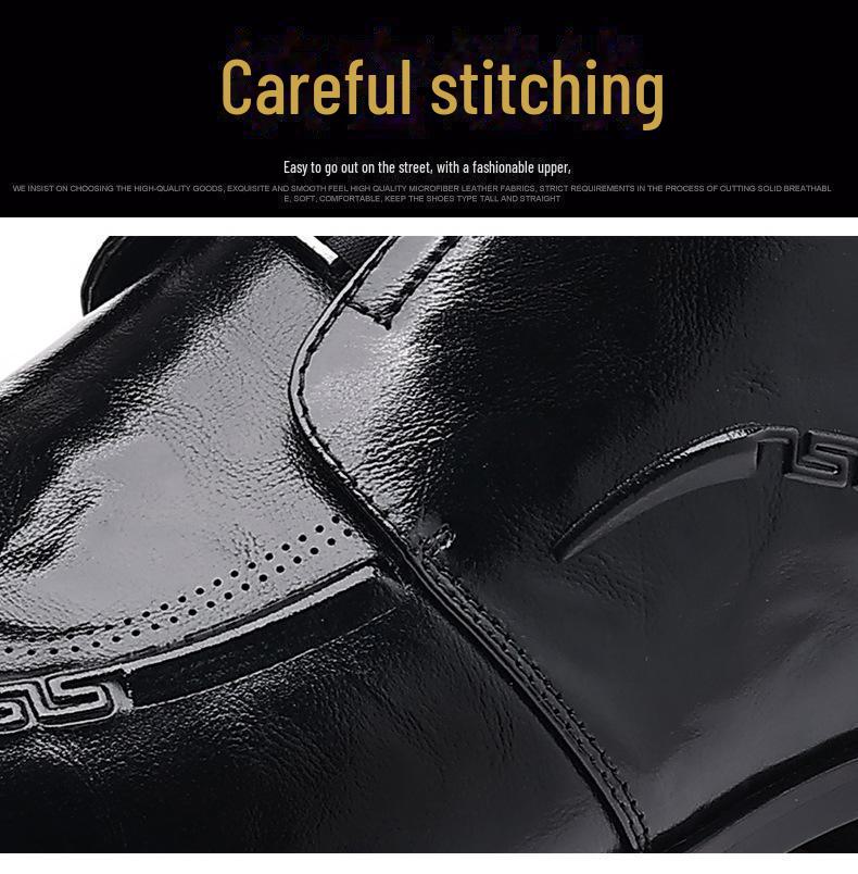 Men's Formal High-End Cowhide Leather Slip-On Shoes with Automatic Buckle and Breathable Pointed Toe Design