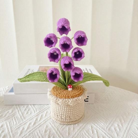 Crocheted Potted Bell Flower Decoration Handmade Knitting Floral Ornament Artificial Hand Woven Flower Home Office Table