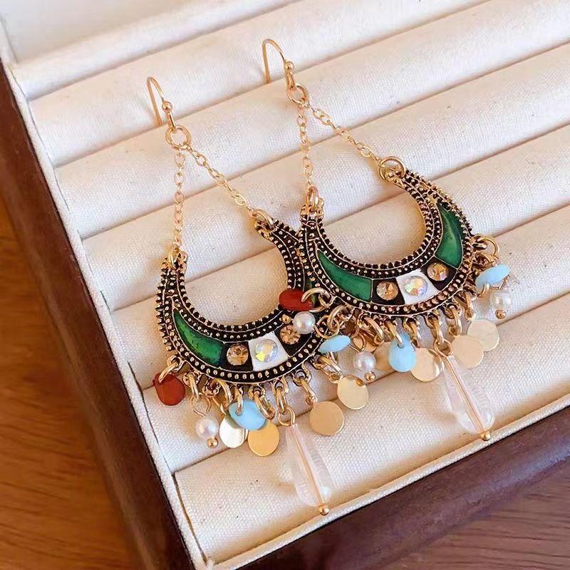 

Экзотический стиль ~ Ретро-богемные тибетские серьги для женщин, легкие роскошные серьги высокого класса, уникальные и преувеличенные заушники