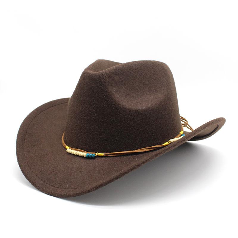 Tibetan Retro Ethnic Spring Woolen Western Cowboy Hat Rolled Brim Wide Edge Visor Top Hat