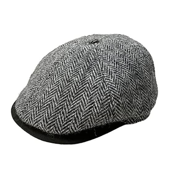 [TAILORMAP] Harris Tweed Newsboy Cap for Men and Women, Hunting Cap, Hat, Hunting Hat, AutumnWinter, British Style, Unisex (White x Black)