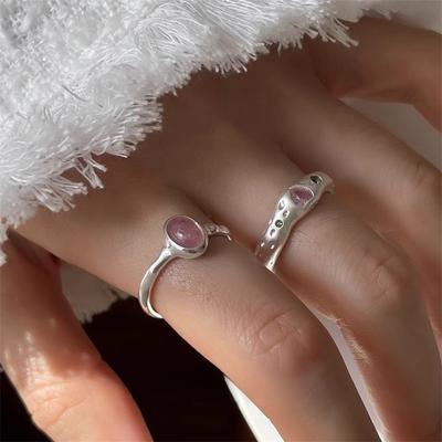 Peach Oolong Tea Ring Female Strawberry Crystal Fresh and Simple Colored Diamond Ring Gentle Ins Wind Index Finger Ring
