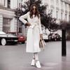 2026 V-neck Tie-Up Wool Coat: Autumn/Winter Long-Sleeved Women's Fashion