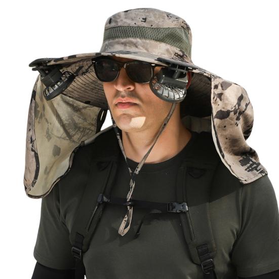 Solar Fan Hat with Neck Flap UPF 50+ UV Protection Hat with 2 Cooling Fans USB Rechargeable Breathable Men Women Summer Outdoor Wide Brim Sun Hat