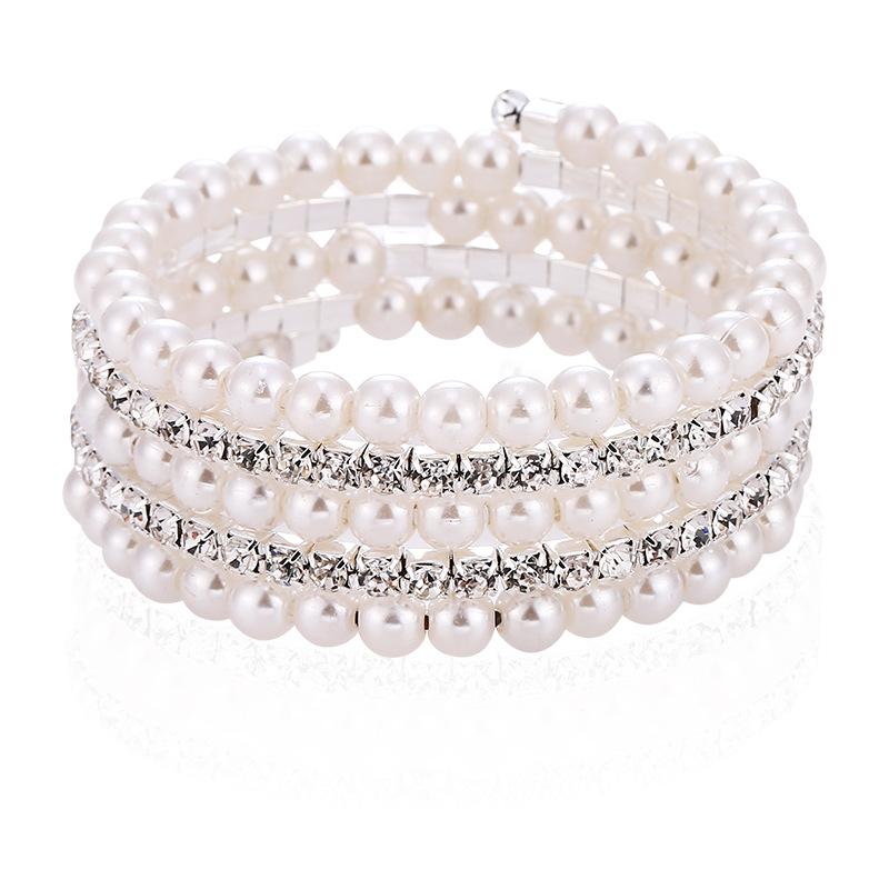 Bridal jewelry full diamond stretch bracelet, multi-layer pearl rhinestone winding spiral bracelet bracelet