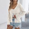 Women's Casual Color Openwork Lace-up Flared Sleeve Knitted Cardigan Top