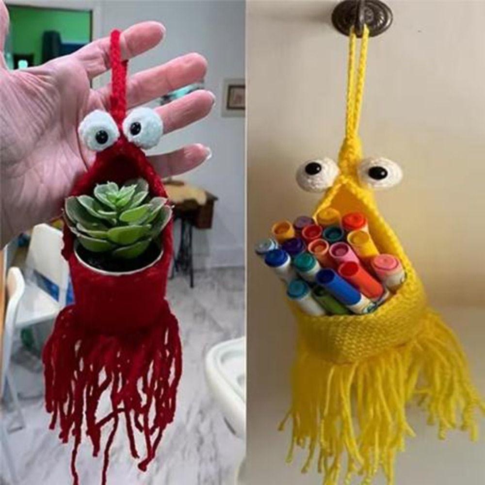 Handmade Crochet Plant Hanger Lobster-Shaped Hanging Planter Basket Hanging Storage Basket  Office
