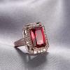 Classic Square Ring For Women 100% Natural Red Crystal Stone 1.3ct Real Rose Gold Color Wedding Engagement  Lady Gift