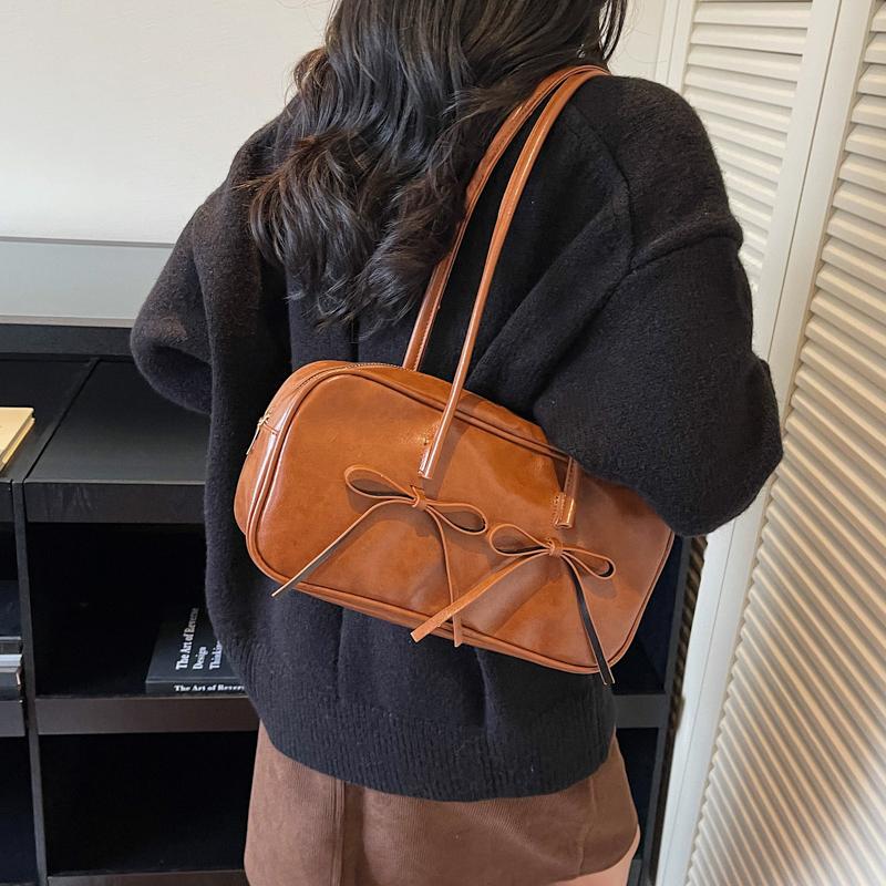 PU Solid Color Bow Zipper Satchels 2026 High Quality Temperament Bags Exquisite Designer Recommendatis Fashi Shoulder Bags