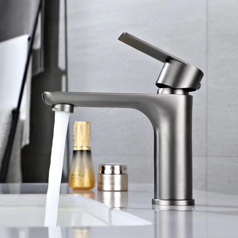 Junshi Grey Stainless Steel Tall Basin Mixer Faucet