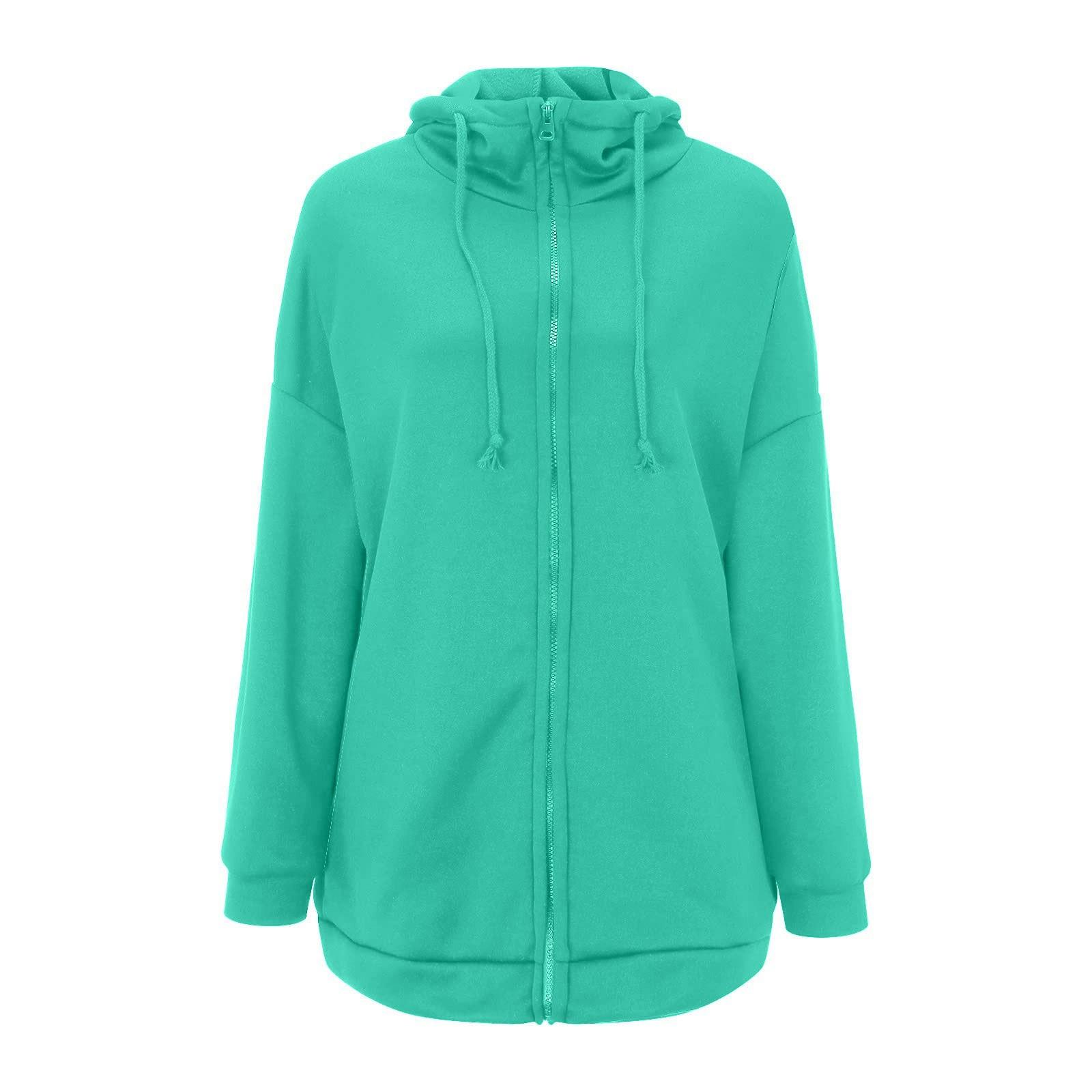 

Женский повседневный однотонный карманный свитер с капюшоном и курткой L зелёный