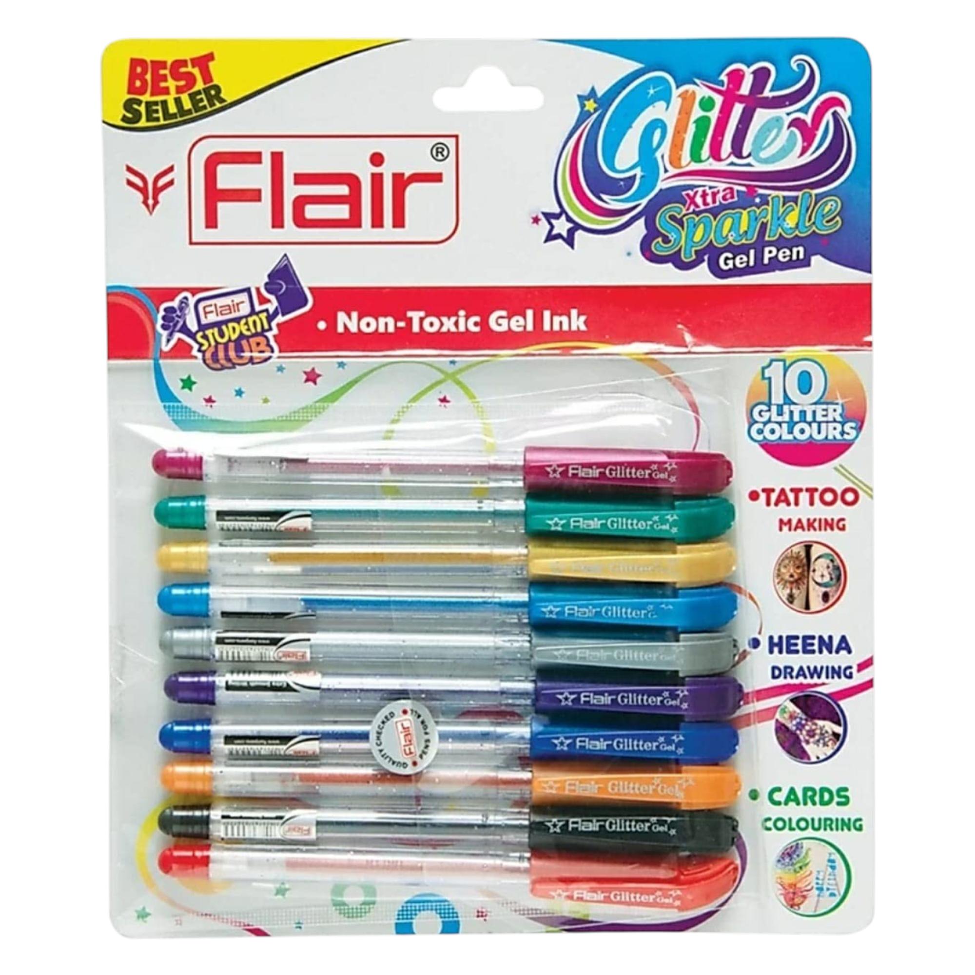 

Flair Glitter Sparkle Gel Pen Set Of 1 x 10 pcs 1.0mm Tip Multicolor Ink Smooth Writing For School Office Journaling