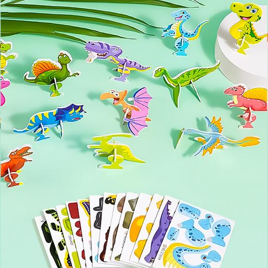 25Pcs/Set Kids 3D Puzzle Toy Cartoon Animal Dinosaur Airplane Cognition 3D Jigsaw Assembly Educational Game Kit Toddlers Boys Girls Gift