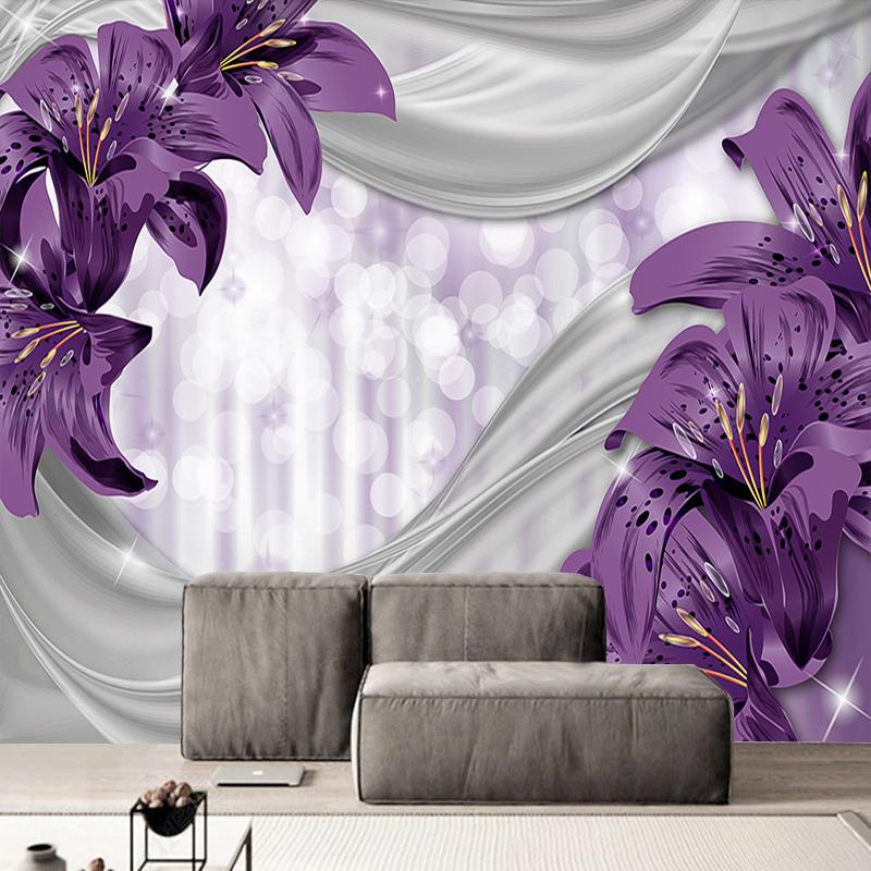 3D Photo Wallpaper Beautiful purple Flower Living Room Sofa TV Background Wall Waterproof Canvas Fabric Mural Home Decor Fresco