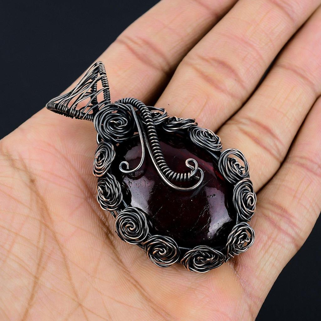 Red Flash Labradorite Pendant, 999 Copper Wire Wrapped Jewelry, Gemstone Jewelry Pendant, Handmade Wedding Gift Jewelry