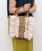 Samir Nasri Ruffled Bamboo Handle Tote Beige Women's Bag, (050)